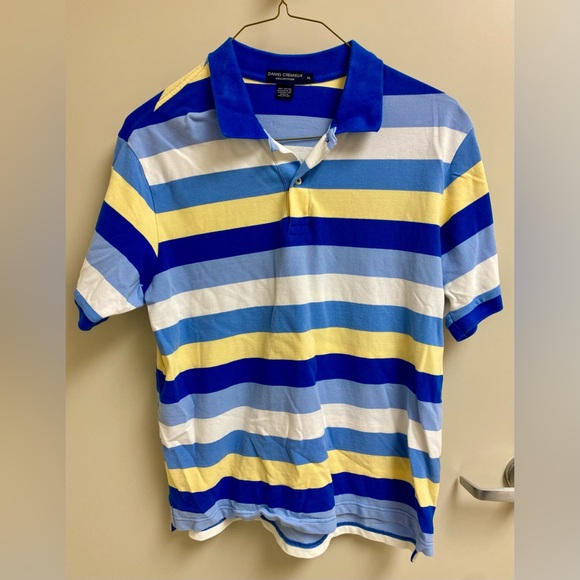 Daniel Cremieux Other - Daniel Cremieux Mens Short Sleeve Polo Shirt Size XL Blue/Yellow/White Stripe